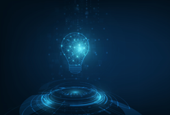 A graphic with a light bulb in a technology treatment