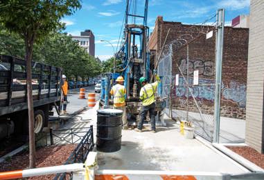 Drilling on a sidewalk in New York