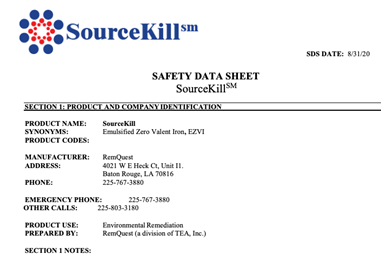 SourceKill Manufacturer Safety Data Sheet